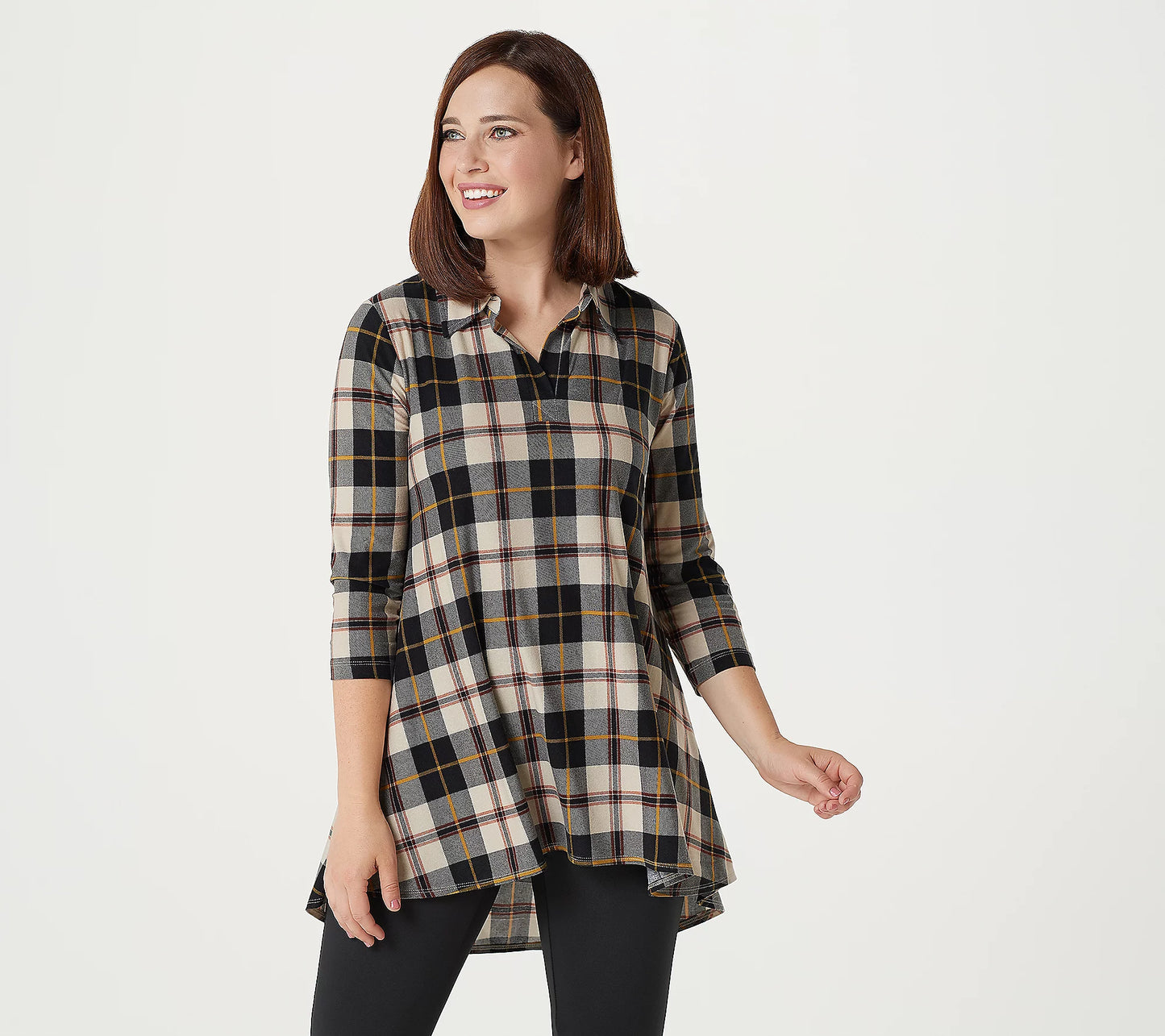 Attitudes by Renee Women’s Regular Yummy Jersey Collared Plaid Tunic