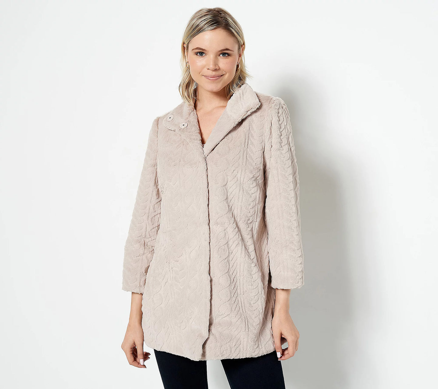 Dennis Basso Women’s Sculpted Cable Faux-Fur Jacket