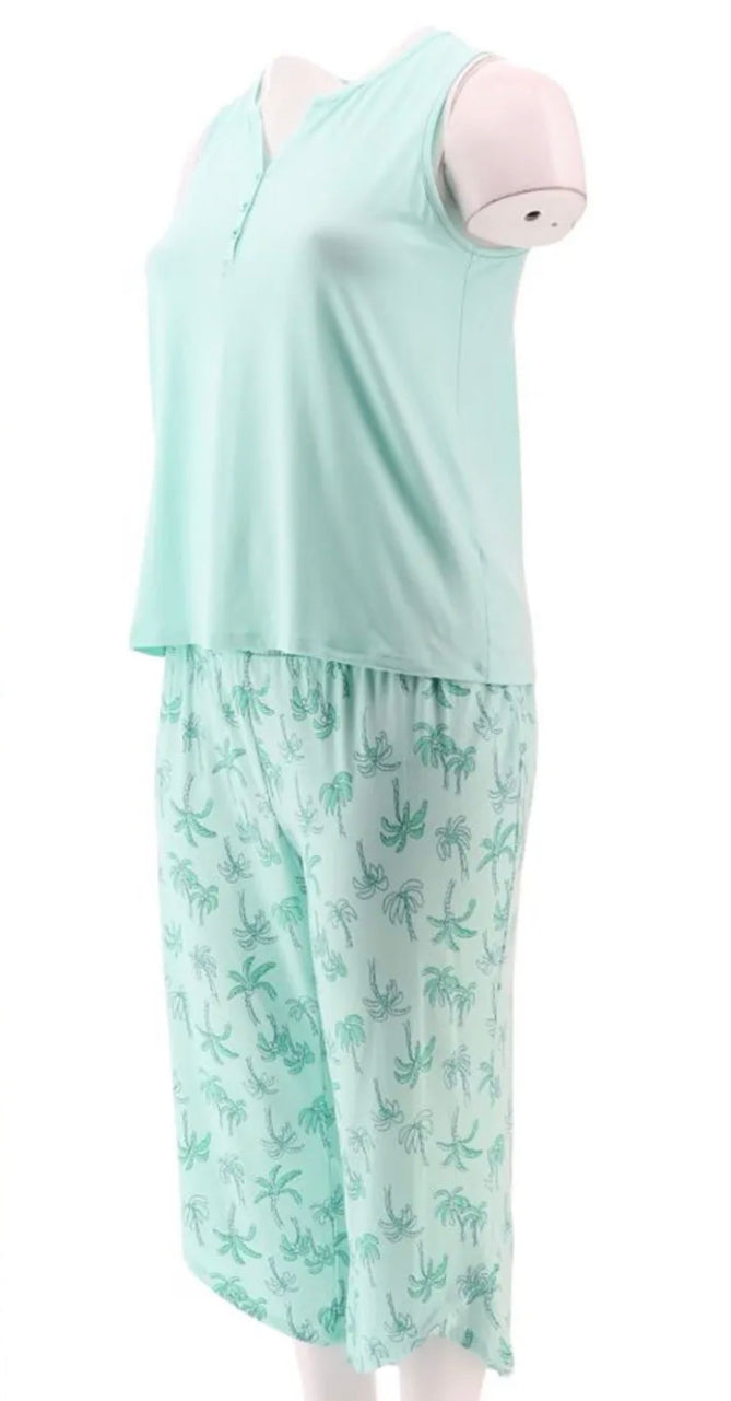 AnyBody Women’s Petite Brushed Jersey Henley Tank and Pant Set