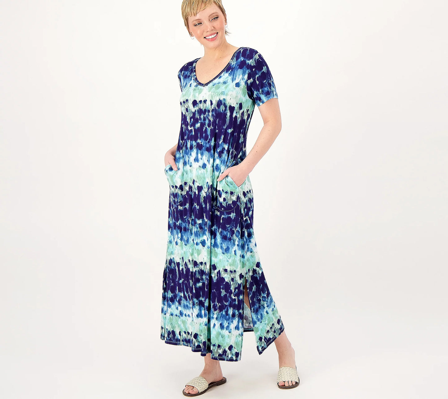 Belle by Kim Gravel Women’s Petite Size Tall XS Print or Solid V-Neck Maxi Dress- Underwater