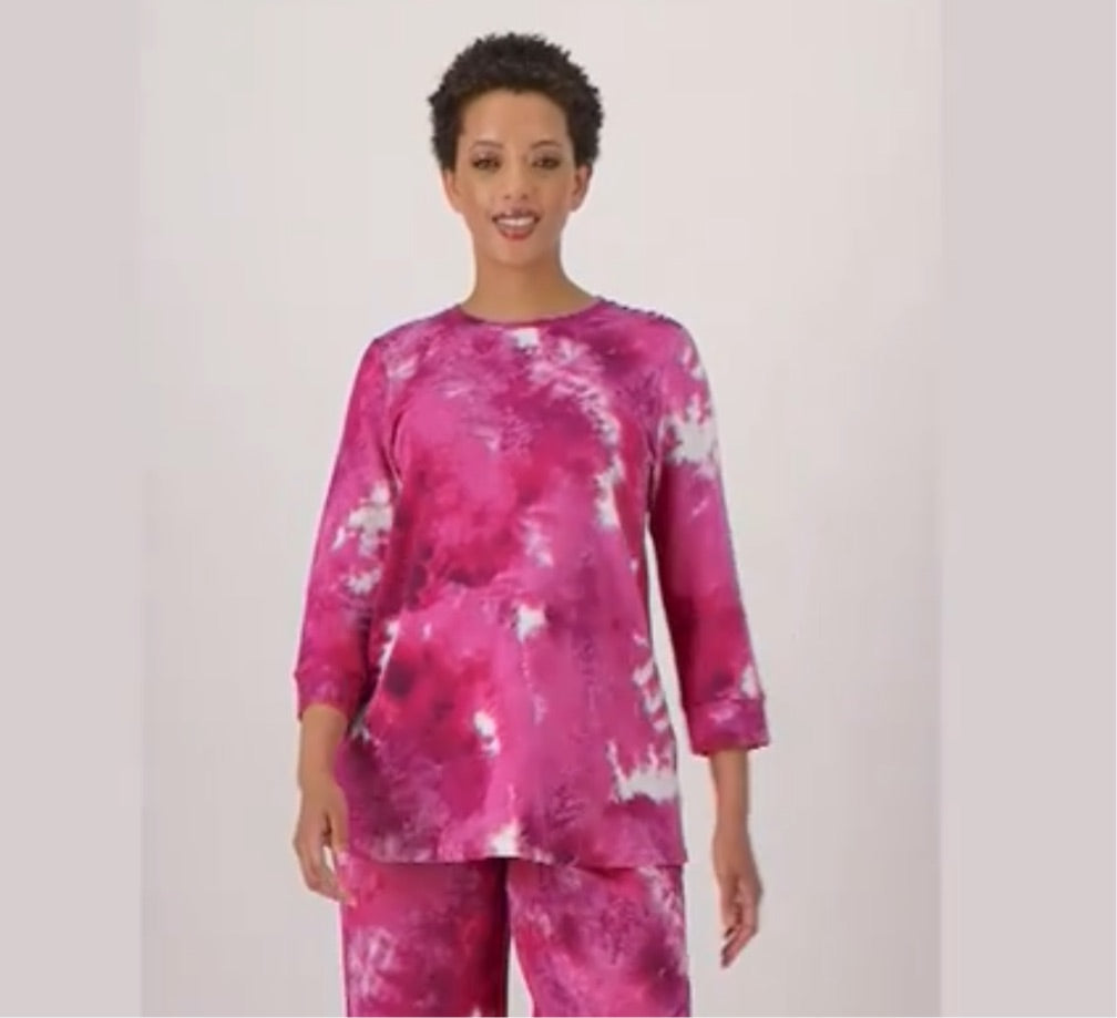 LOGO Lounge by Lori Goldstein Tie-Die 3/4 Sleeve French Terry Top