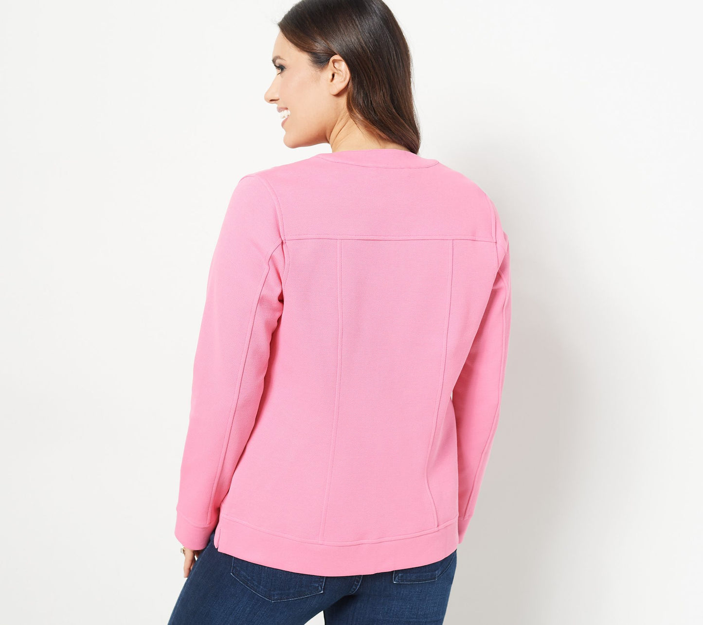 Isaac Mizrahi Live! Women's Plus Pique Button Front Jacket- Pink