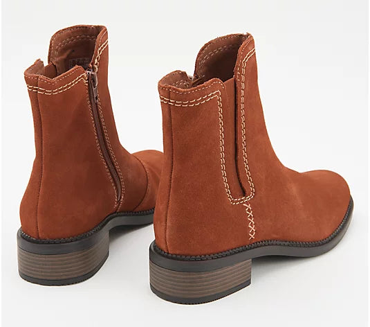Clarks Collection Women’s Suede Ankle Boots Maye Zip- Dark Tan