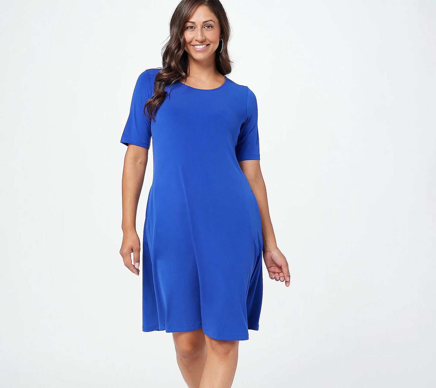 Susan Graver Women’s Print or Solid Liquid Knit Fit & Flare Dress