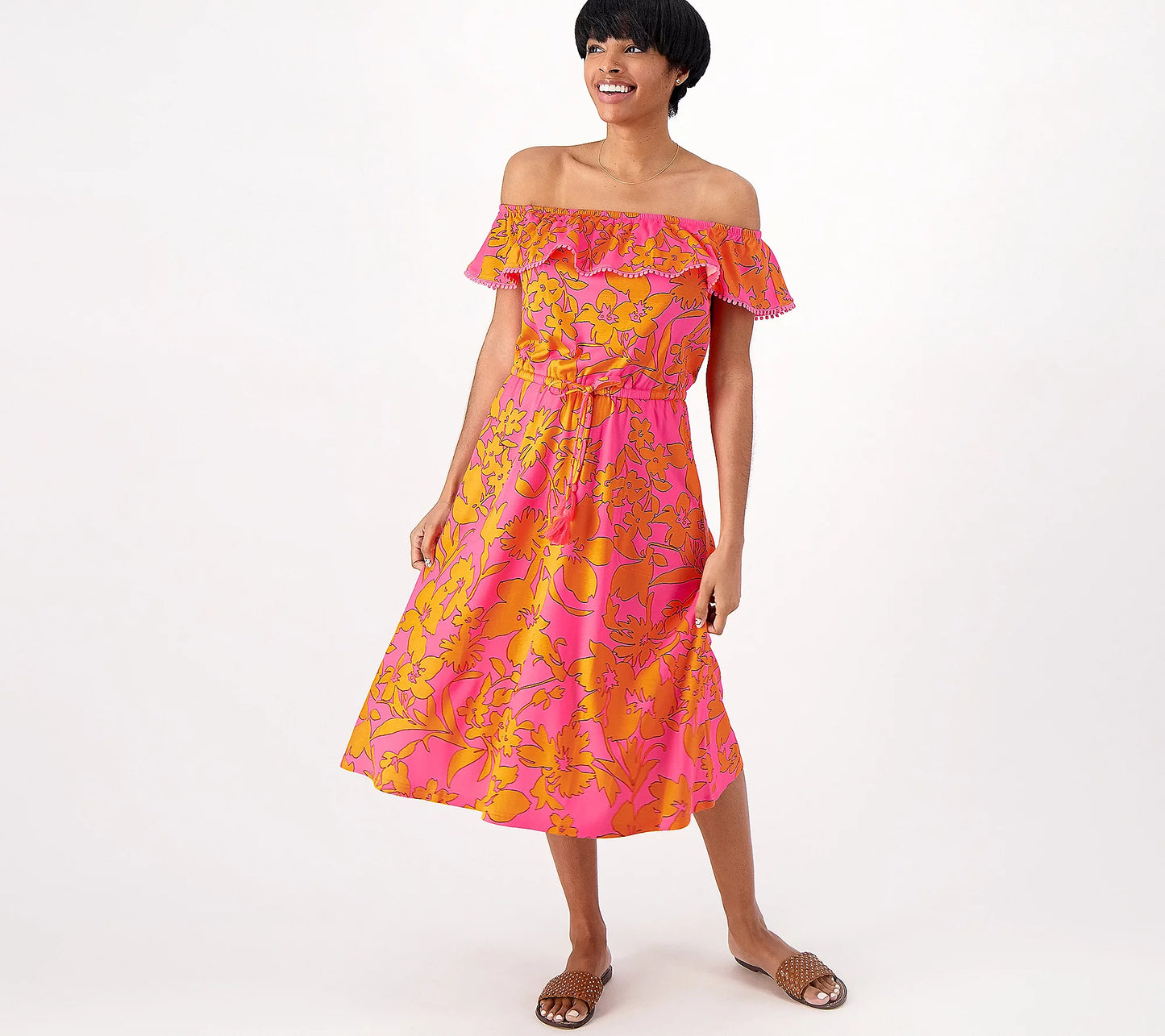 Isaac Mizrahi Live Women’s Regular Printed Off the Shoulder Dress