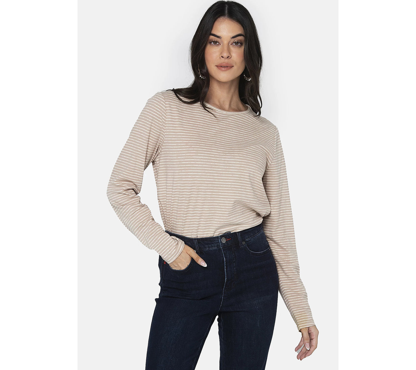 Peace Love World Women’s The Frankie Stripe Tee- Chai Latte