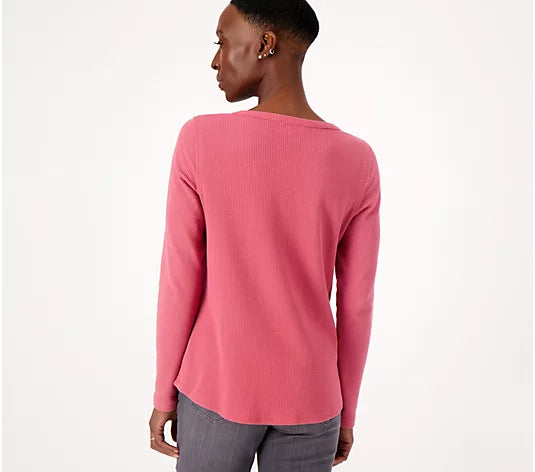 Belle by Kim Gravel Women’s Baby Waffle Raw Edge Seamed Top