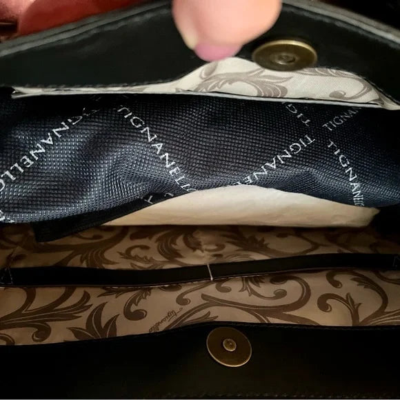 Tignanello Italian Leather and Haircalf Oxford Tote in Black