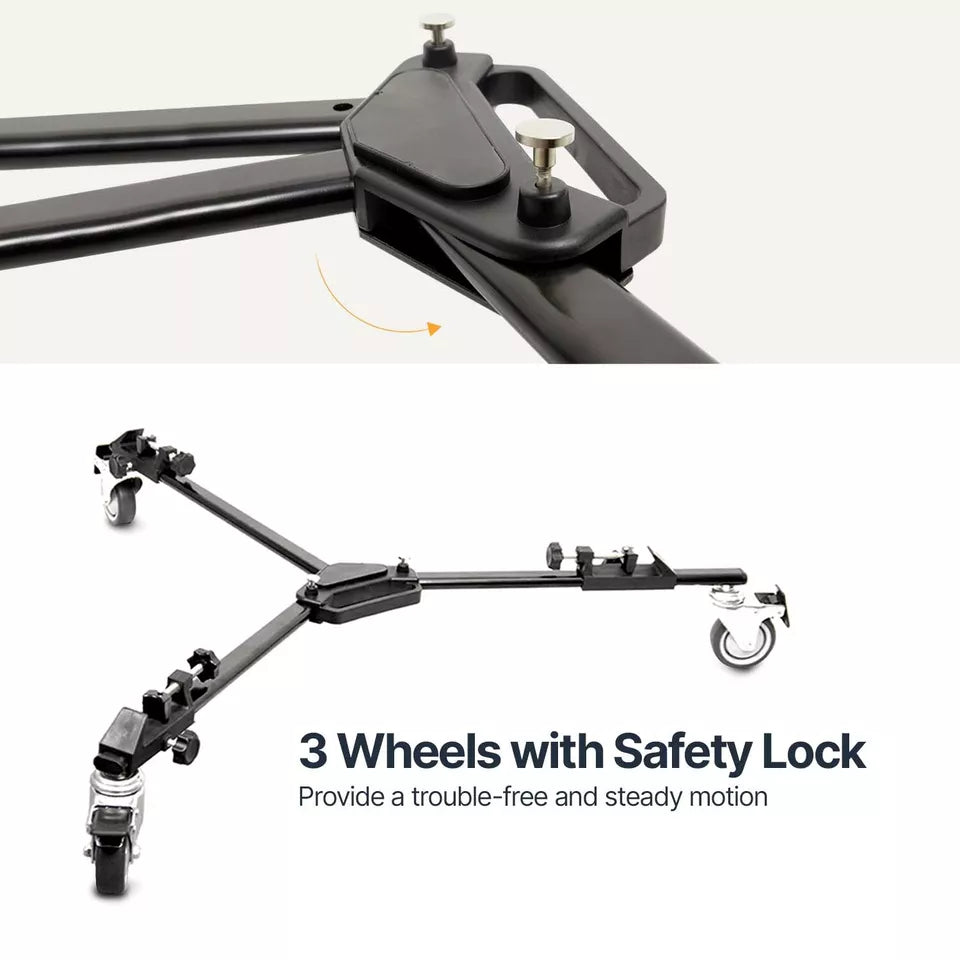 LS 3-Wheels Camera & Camcorder Tripod Dolly, Safety Lock Photography Studio