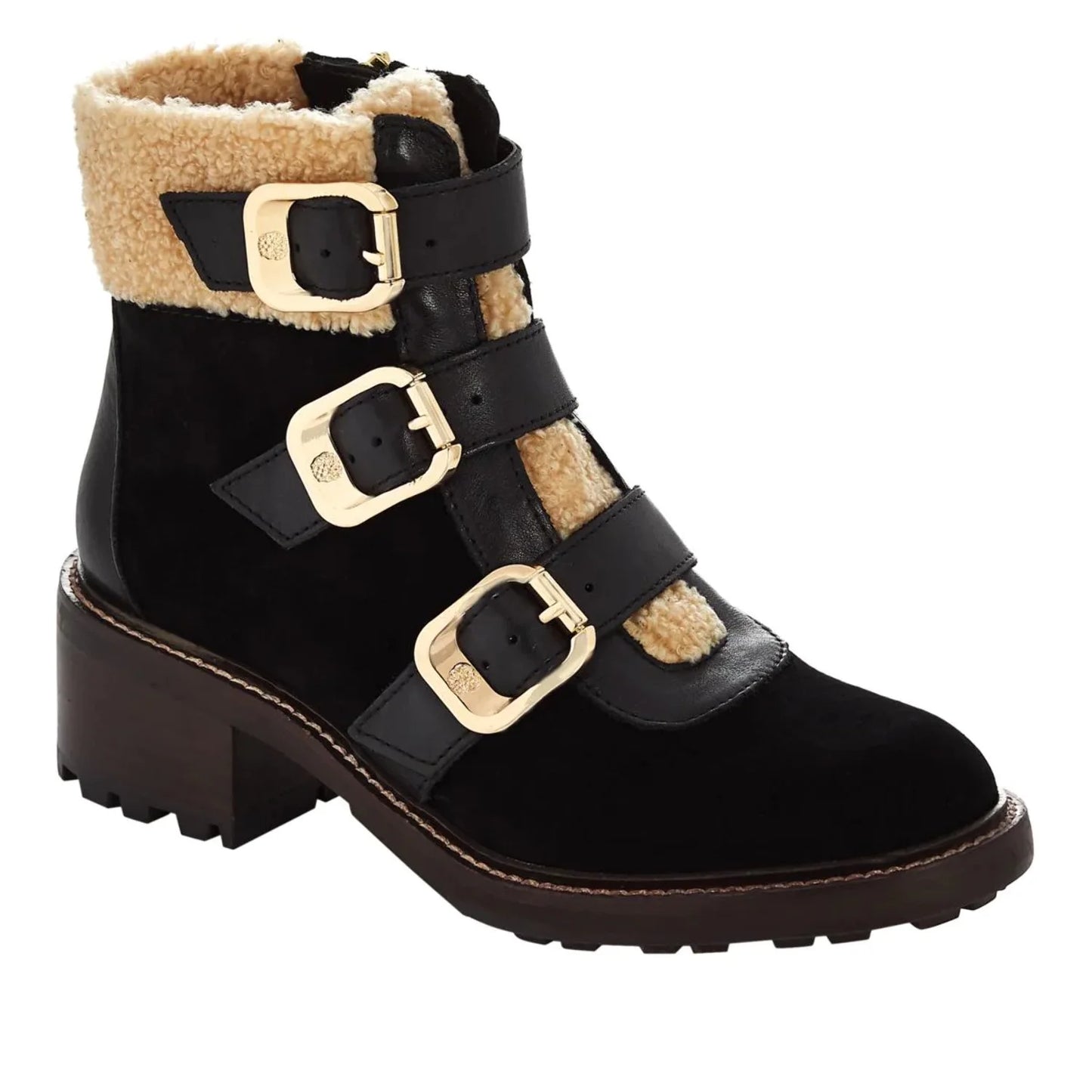 Vince Camuto Women's Klerica Leather and Faux Fur Moto/Hiker Boot