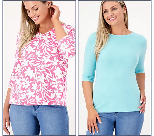 Denim & Co. Women’s Essentials Favorite Jersey Set of Two Knit Tops