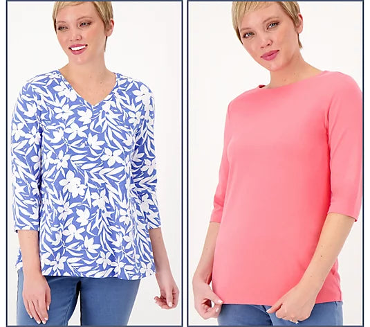 Denim & Co. Women’s Essentials Favorite Jersey Set of Two Knit Tops