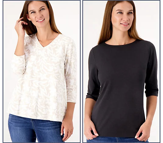 Denim & Co. Women’s Essentials Favorite Jersey Set of Two Knit Tops