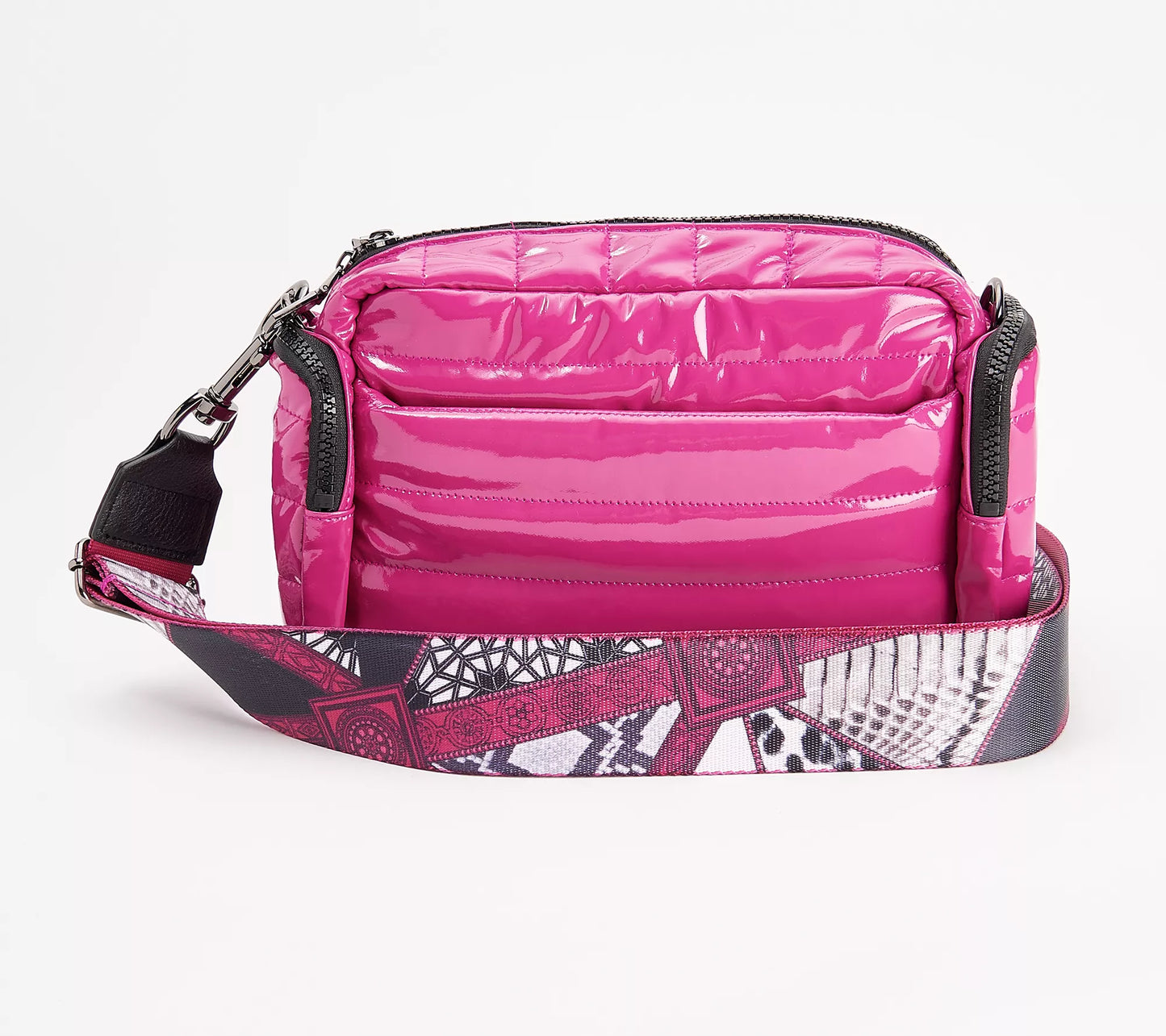 Think Royln Front Zip Wallet Patent Crossbody Bank Street Black