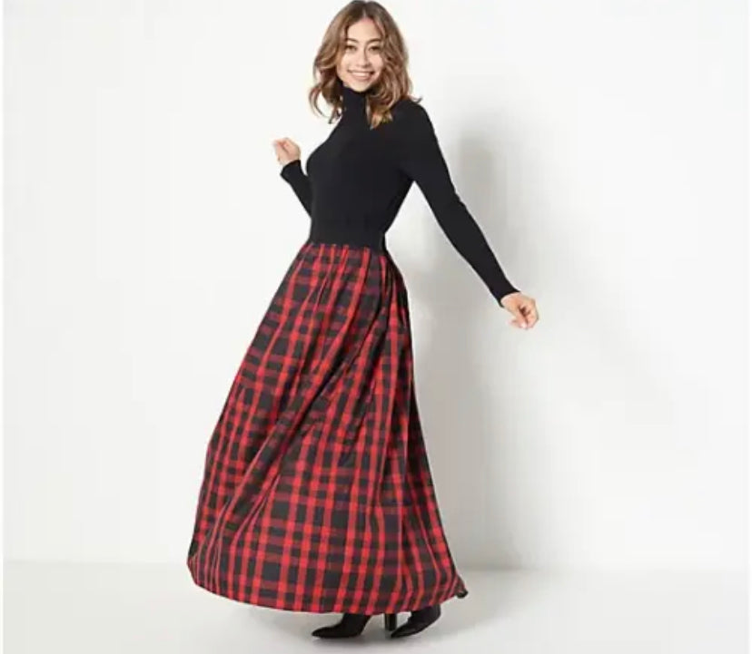 Joan Rivers Buffalo Check Taffeta Maxi Skirt