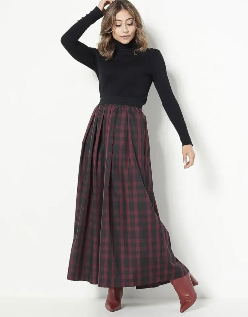 Joan Rivers Buffalo Check Taffeta Maxi Skirt