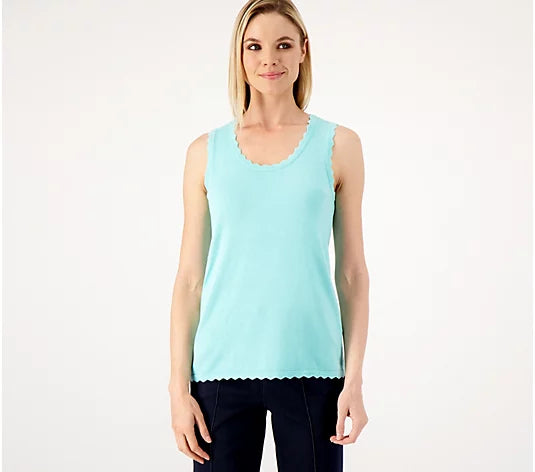 Isaac Mizrahi Live! Sweater Tank with Scallop Trim