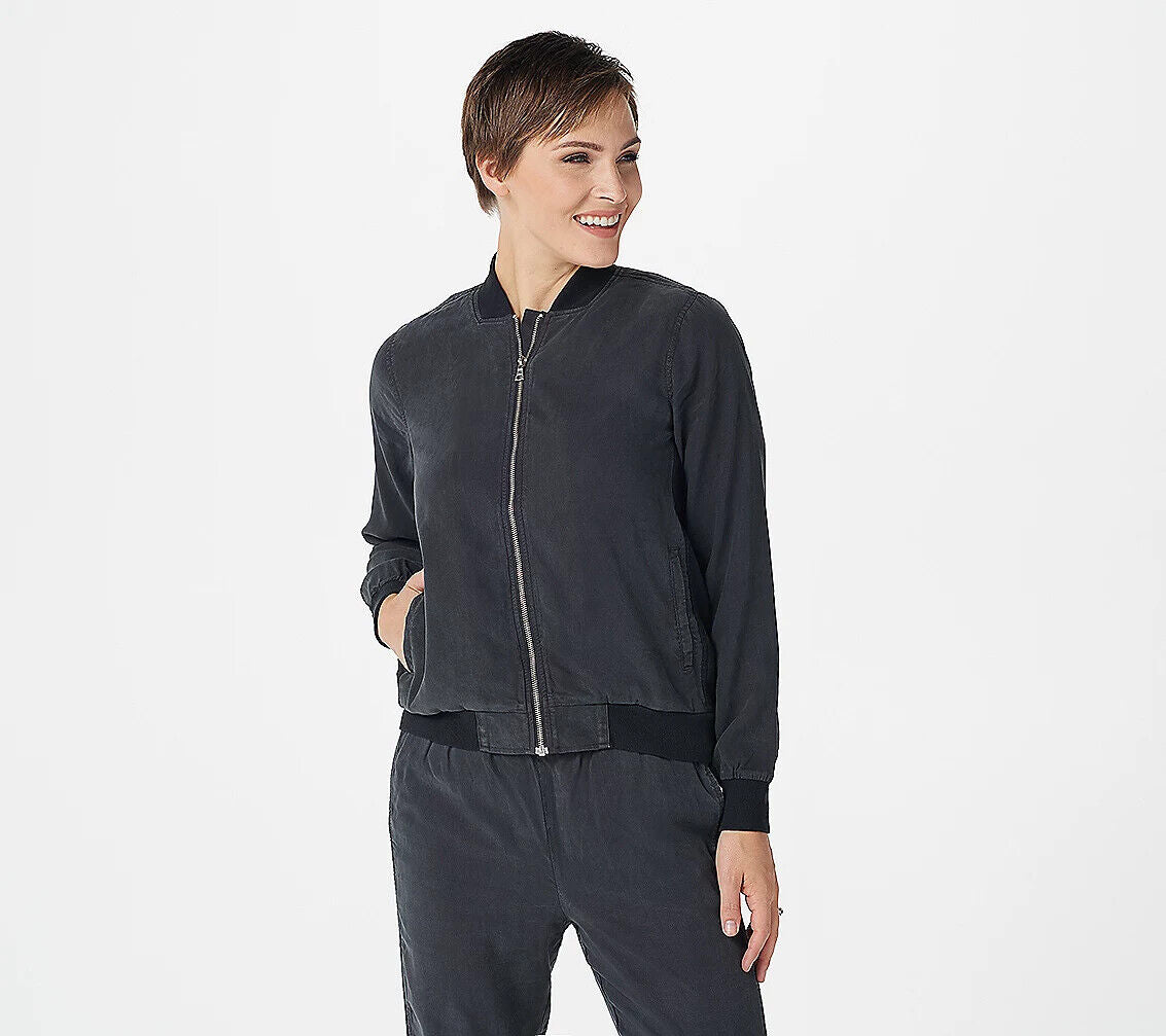 Side Stitch Rib Side Bomber Jacket Full Zip- Dark Ash NWOT