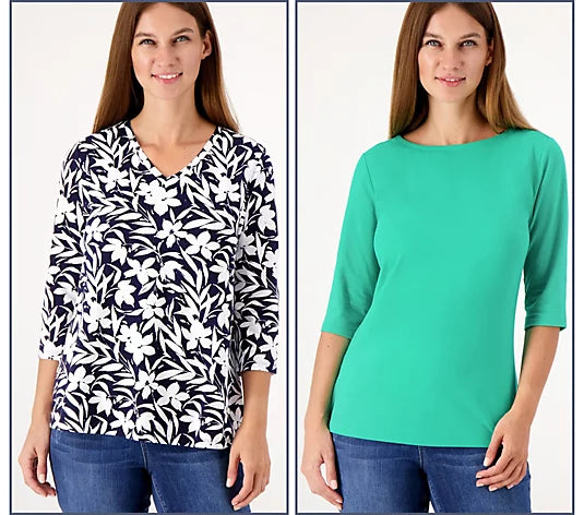 Denim & Co. Women’s Essentials Favorite Jersey Set of Two Knit Tops