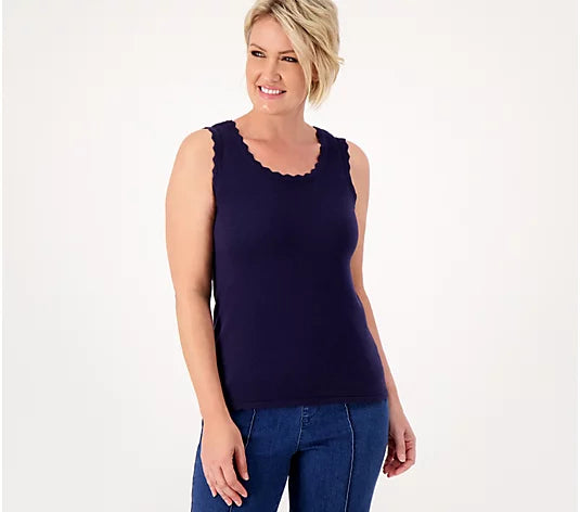 Isaac Mizrahi Live! Sweater Tank with Scallop Trim