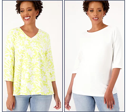 Denim & Co. Women’s Essentials Favorite Jersey Set of Two Knit Tops