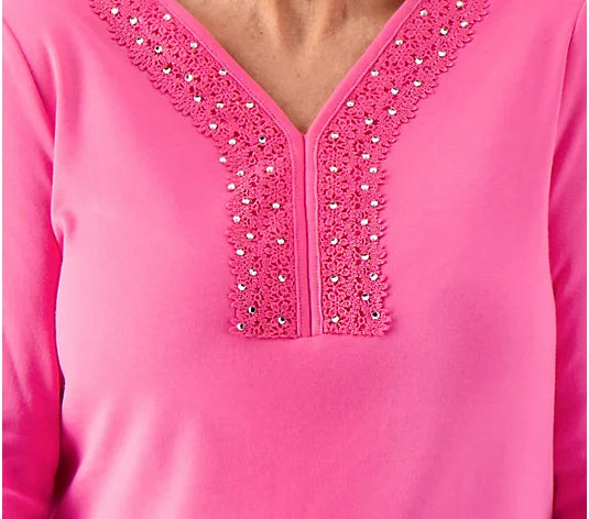 Quacker Factory Sparkle & Shine 3/4 Sleeve Tunic Top