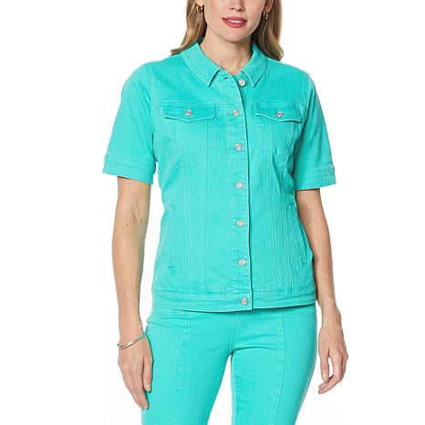 DIANE GILMAN DG2 CALVARYTWILL SS JACKET TURQUOISE -SIZE LARGE,New