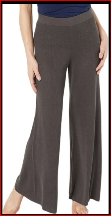 Peace Love World Ribbed Wide Leg Pull On Pants Dark Pewter L NEW A464996