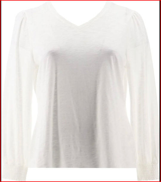 Belle by Kim Gravel Women's Top Sz S Slub Knit V-Neck with White A471021