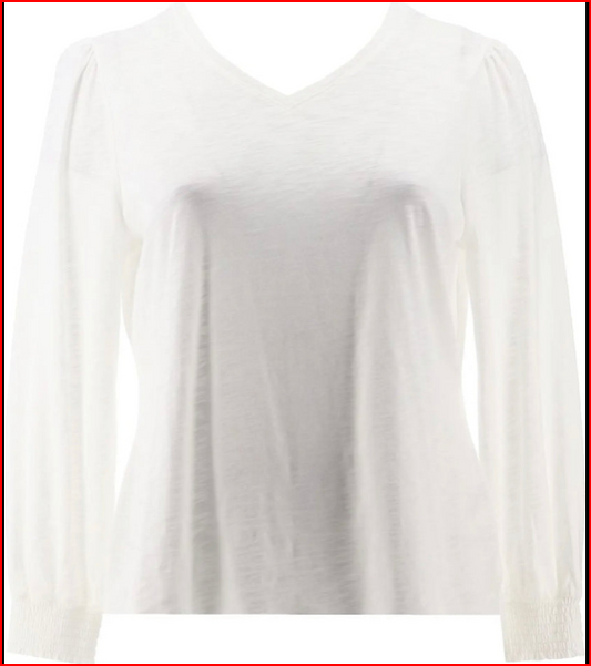 Belle by Kim Gravel Women's Top Sz S Slub Knit V-Neck with White A471021