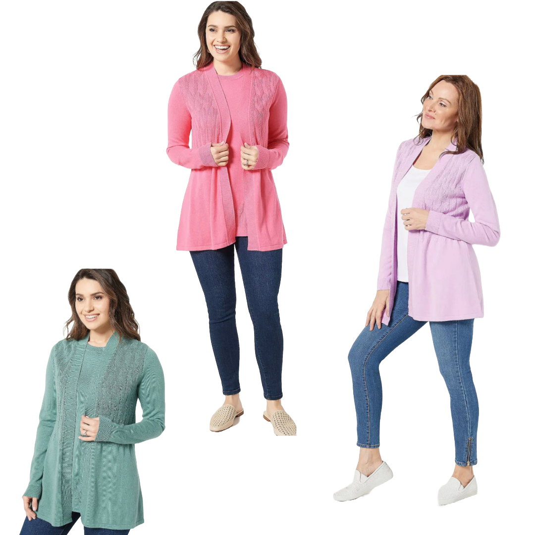 Isaac Mizrahi Live! Women’s Novelty Stitch Swing Sweater Cardigan