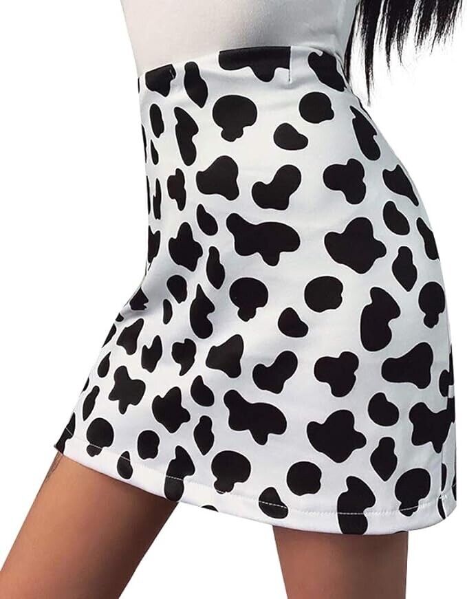 TOPVEST Women's Summer High Waist Kpop Skirt Cow Print Casual A Line , Size : M