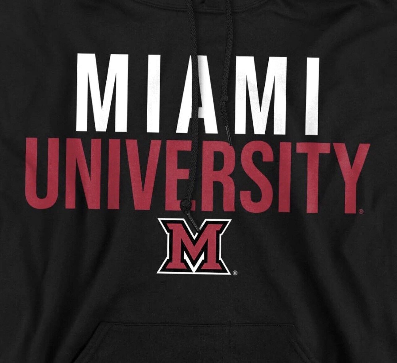 Miami University Official Ohio Stacked Unisex Adult Pull-Over Hoodie Black Small