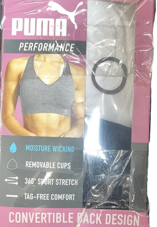 PUMA Women's 2 Pack Sports Bras Black White Seamless Tag-Free NIB