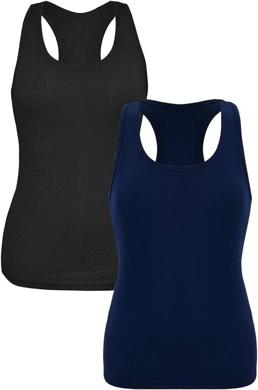 RITERA Women's Racerback Tank Top with Built-in Shelf Bra ( 2Pc:Black&Navy -M )