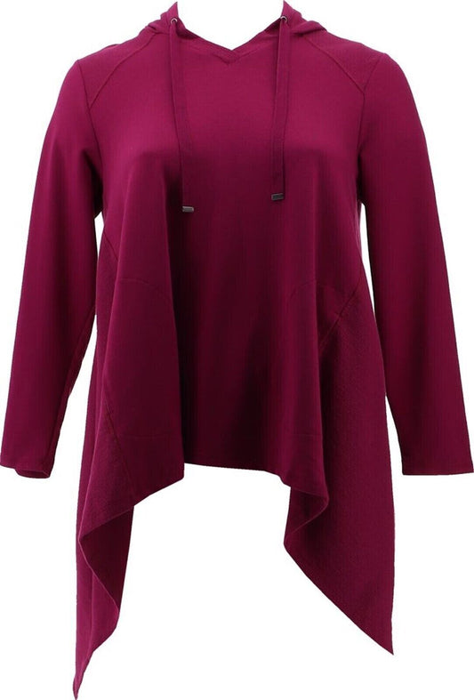 LOGO Lounge Lori Goldstein Waffle French Terry Hoodie Very Berry PXS NEW A390650