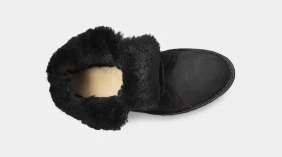 Women's UGG Quincy Suede Sheepskin Lace-Up Winter Boots Black Size 5