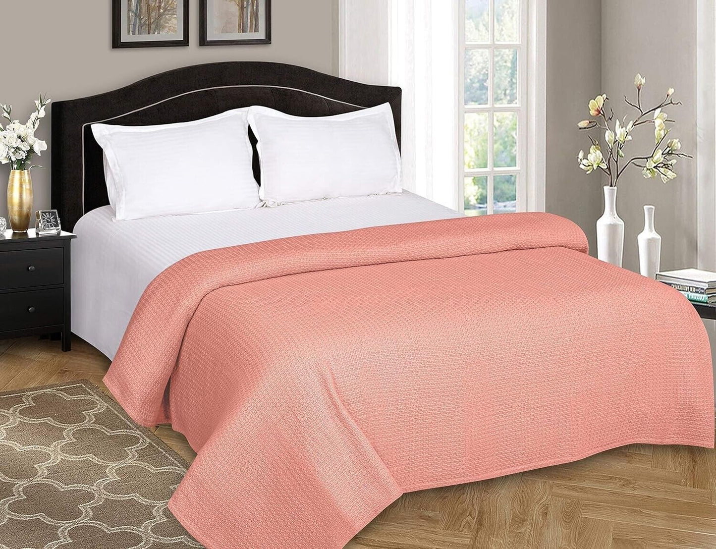 BELIZZI HOME 100% Cotton Bed Blanket, Breathable Full Queen Size(90*90 in) Peach
