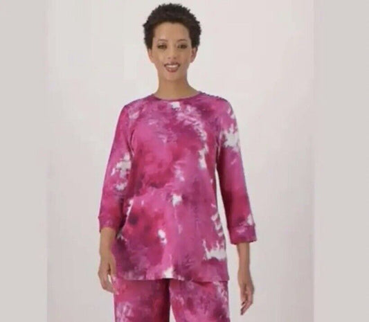 LOGO by Lori Goldstein Women's Top Sz XL Tie-Die / Sleeve Deep Blossom A520742