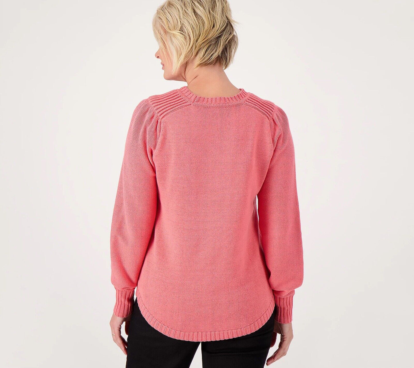 Isaac Mizrahi Live! Women's Top Sz XXS Puff Sleeve Crew Neck Sweater Rose