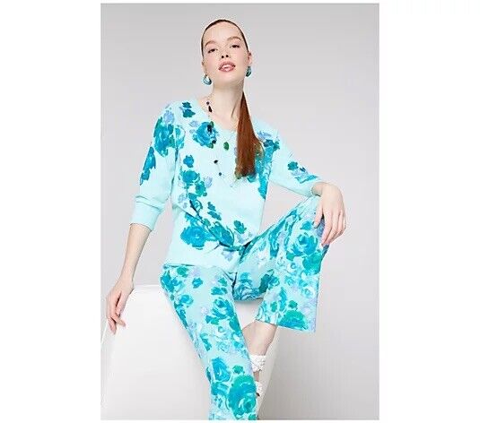 Isaac Mizrahi Live! Tall Printed Pebble Knit Baby Bell Pant(Island Breeze, MT)