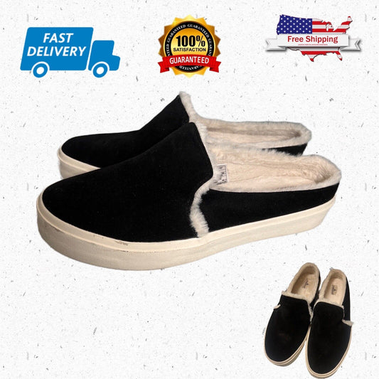 Staheekum Women's Genuine Leather Fur Suede Slip On Camp Mule Sneaker, Black 8