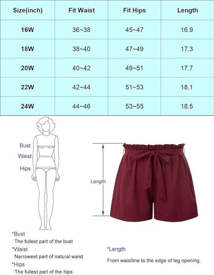 Hanna Nikole Women Summer Shorts Bowknot Tie Waist Casual w pockets (Black- 16W)