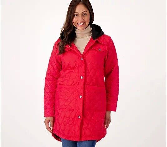Nuage Mixed Quilted Coat with Scuba Hood Red Size XS