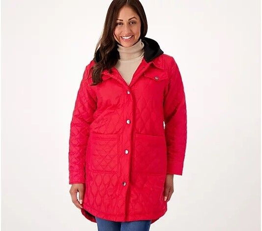 Nuage Mixed Quilted Coat with Scuba Hood Red Size XS