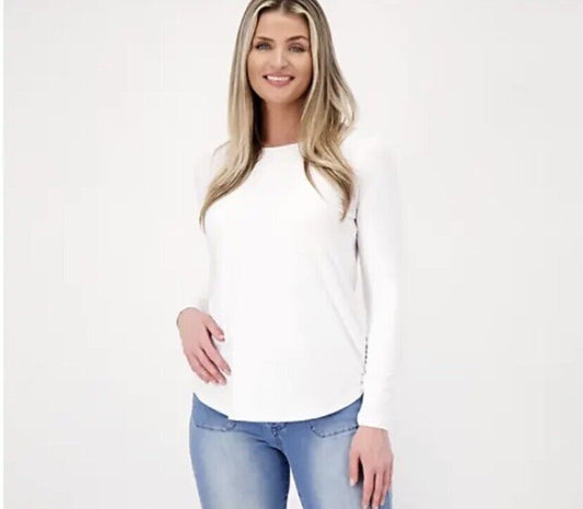 Attitudes by Renee Yummy Jersey Long Sleeve Top (White, Medium) A518213