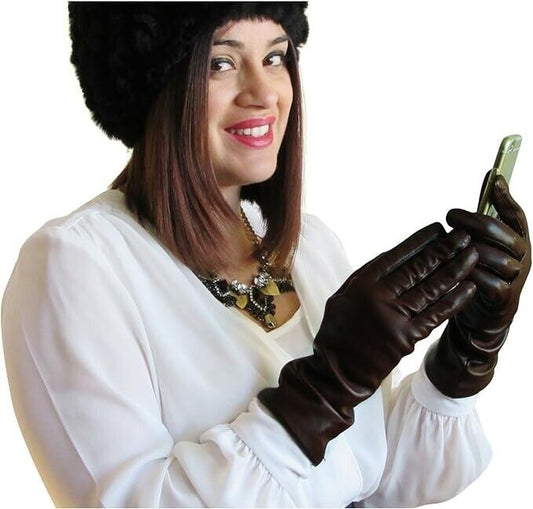 Fownes Women s Cashmere Lined Smart Brown Lambskin Leather Gloves ( 7.5/L,Brown)