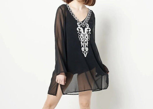Attitudes by Renee Chiffon Bathing Suit Cover Up- BLACK, XS #A500944