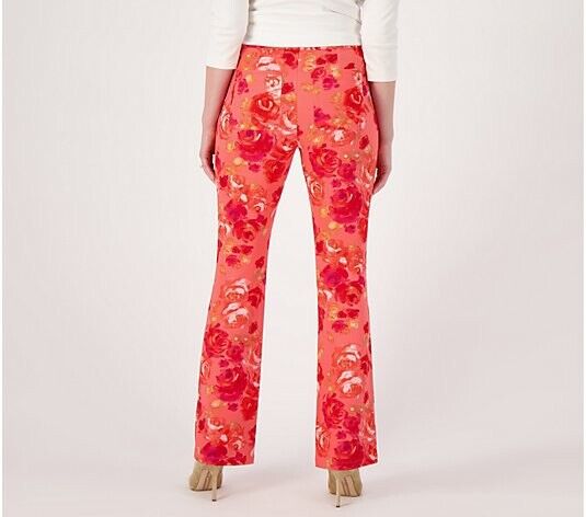 Isaac Mizrahi Live! Tall Printed Pebble Knit Baby Bell Pant(Strawberry Pink, ST)