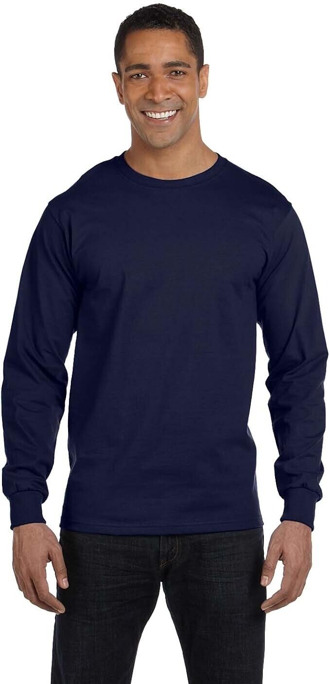 Hanes Adult Beefy-T Long-Sleeve ( NAVY , L )